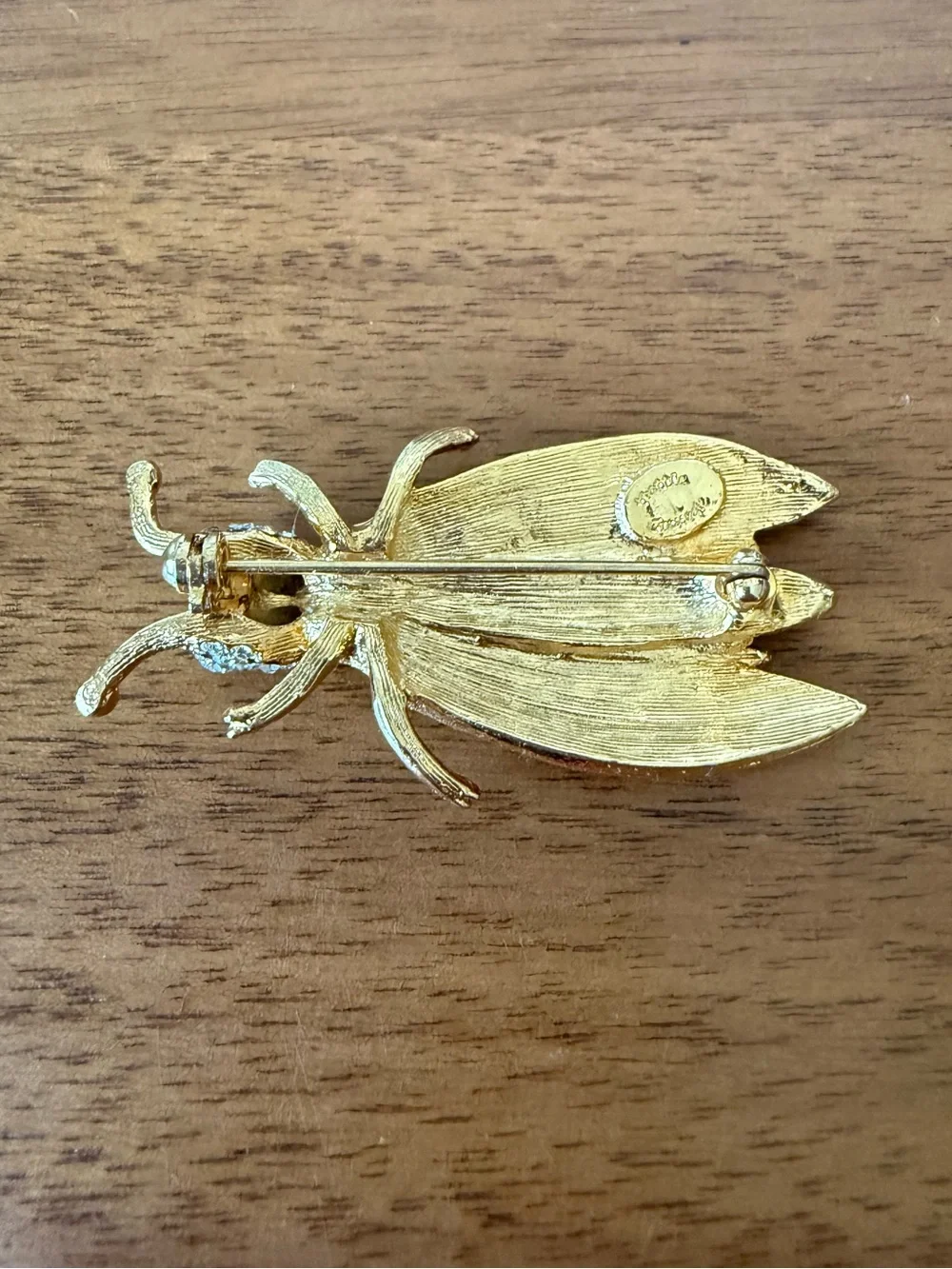 Vintage Signed Hattie Carnegie Cicada Locust Bug Brooch Gold Tone Insect Pin